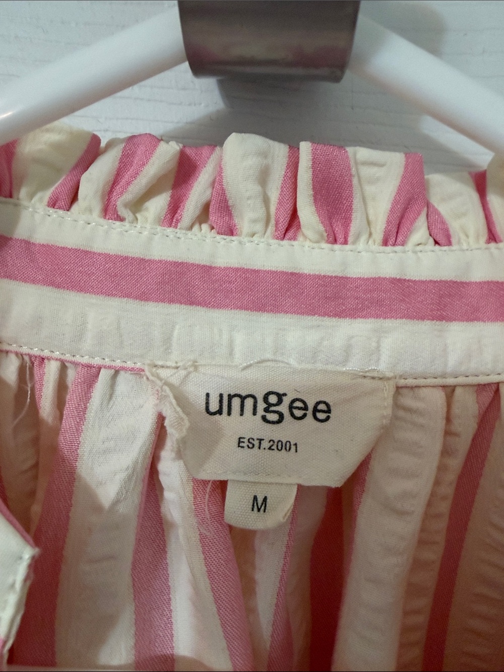 Umgee Pink and Cream Striped Ruffle Top - Picture 2 of 8